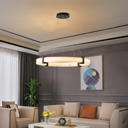 Modern LED Pendant Light 24-Inch Round Hanging Chandelier Adjustable Height Marble Resin Ring Ceiling Light