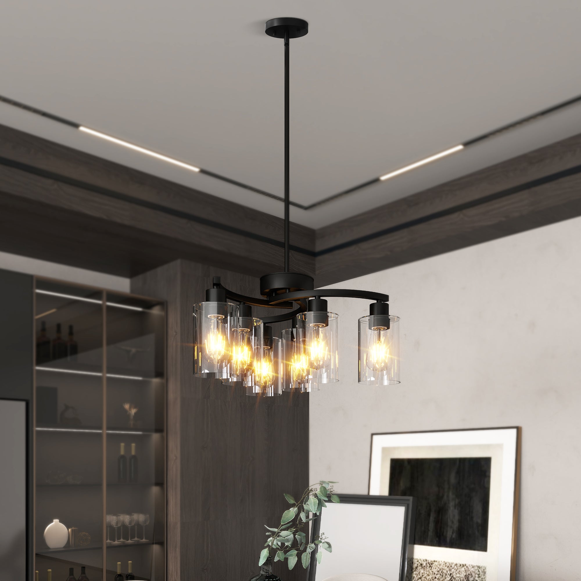 6-Light Black Farmhouse Chandelier with Glass Shades 🇺🇸