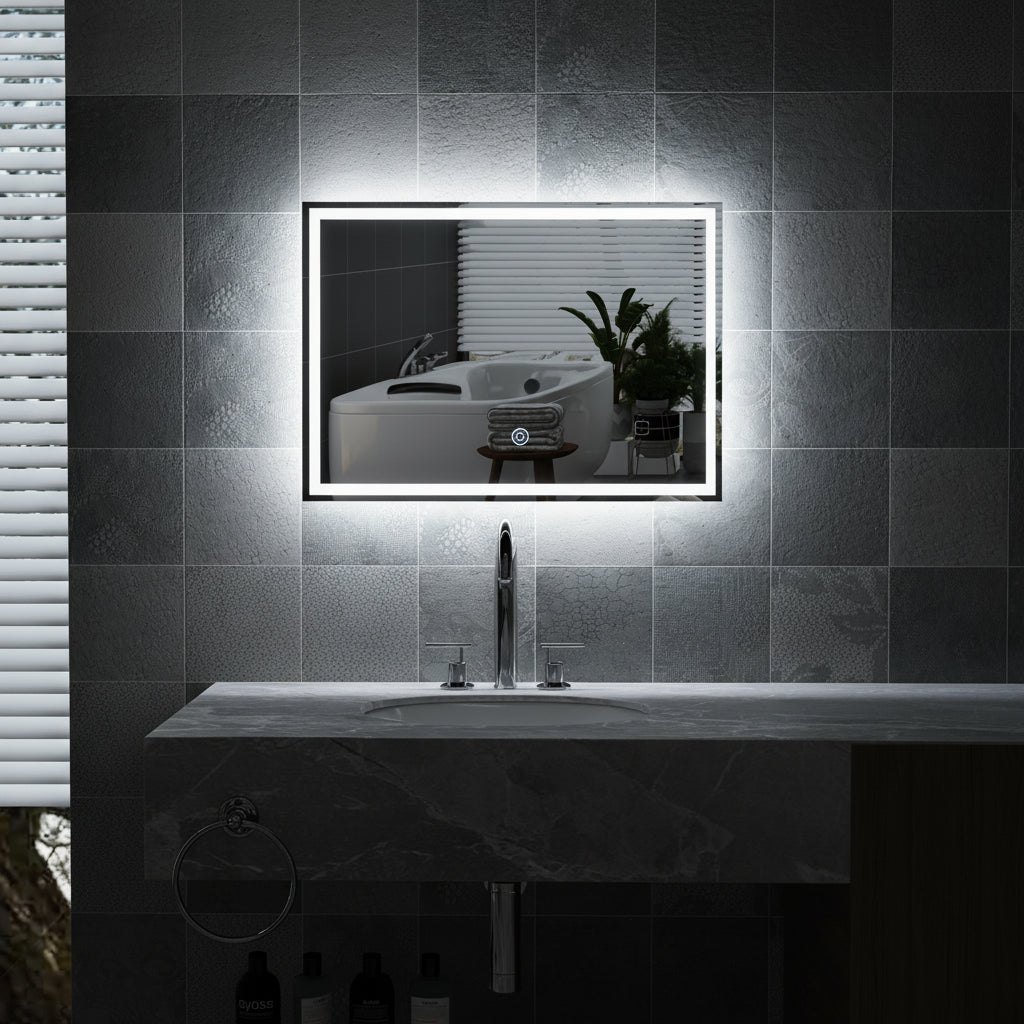 Rectangular LED Bathroom Mirror with Lights | Frameless Touch Switch Vanity Mirror | 80x60cm