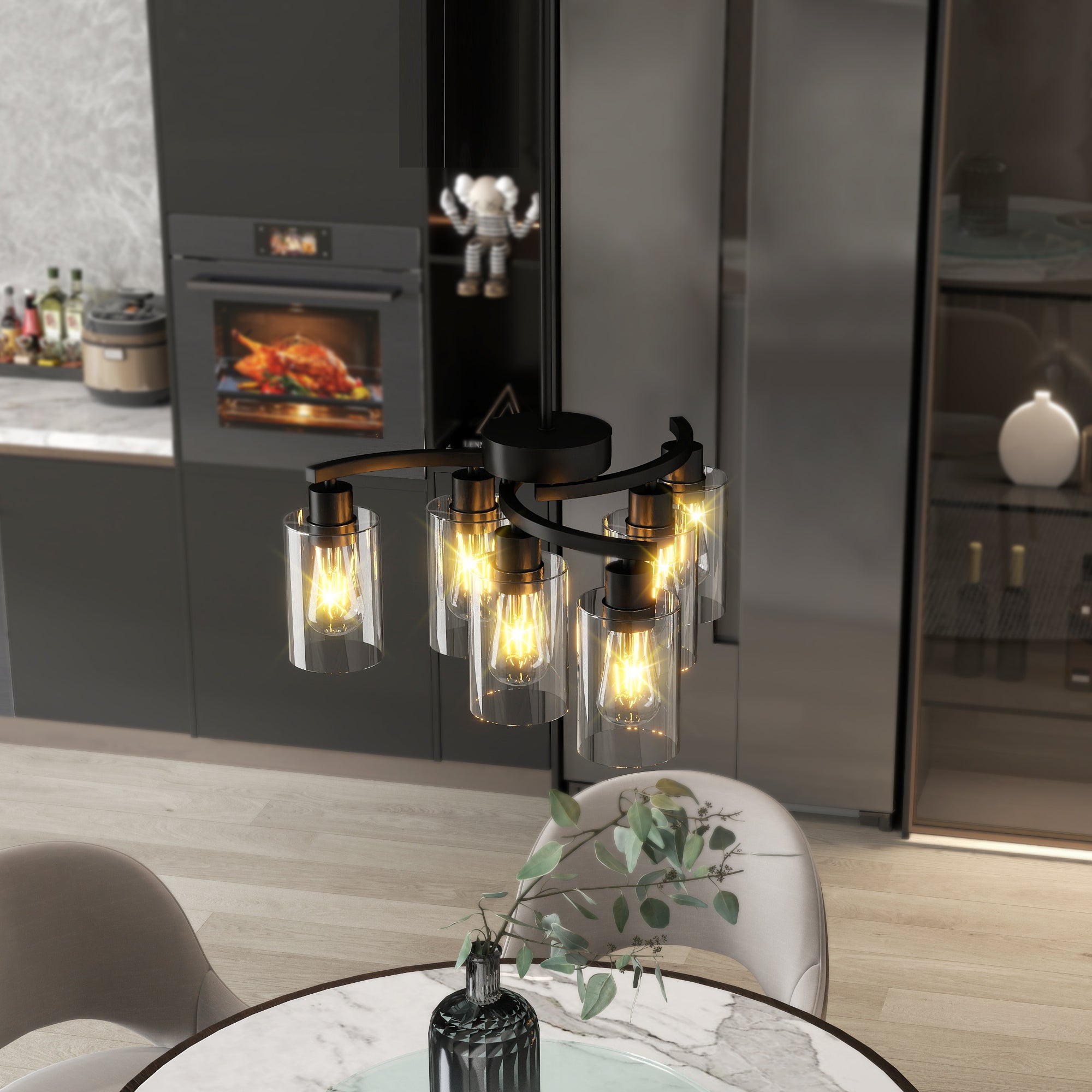 6-Light Black Farmhouse Chandelier with Glass Shades 🇺🇸