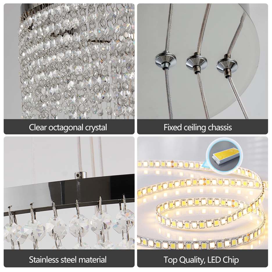 24" LED Crystal Chandelier 3-Tier Chrome K9 Crystal Ceiling Light Living Room Dining Room 55W Tri-Colour