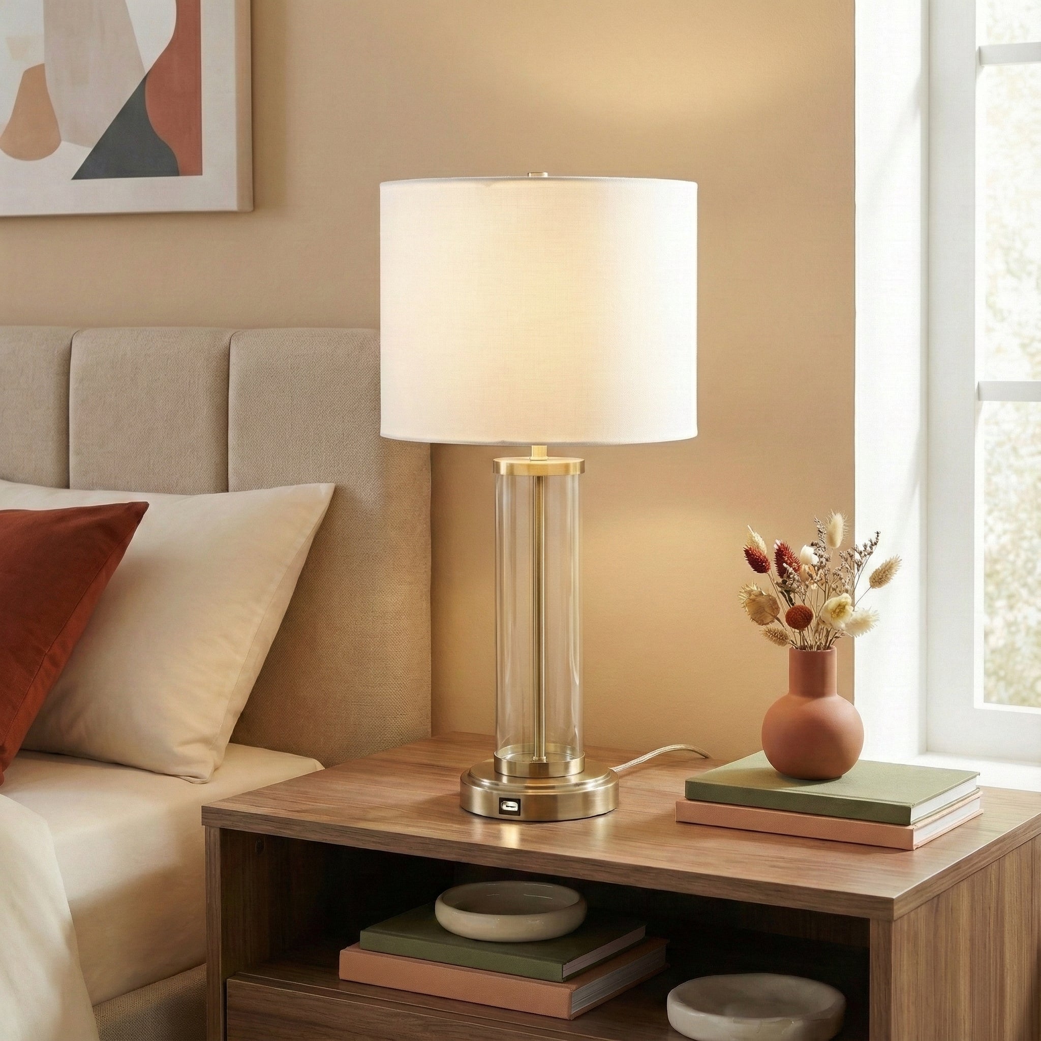 Modern Crystal Glass Table Lamp with Fabric Shade 🇺🇸