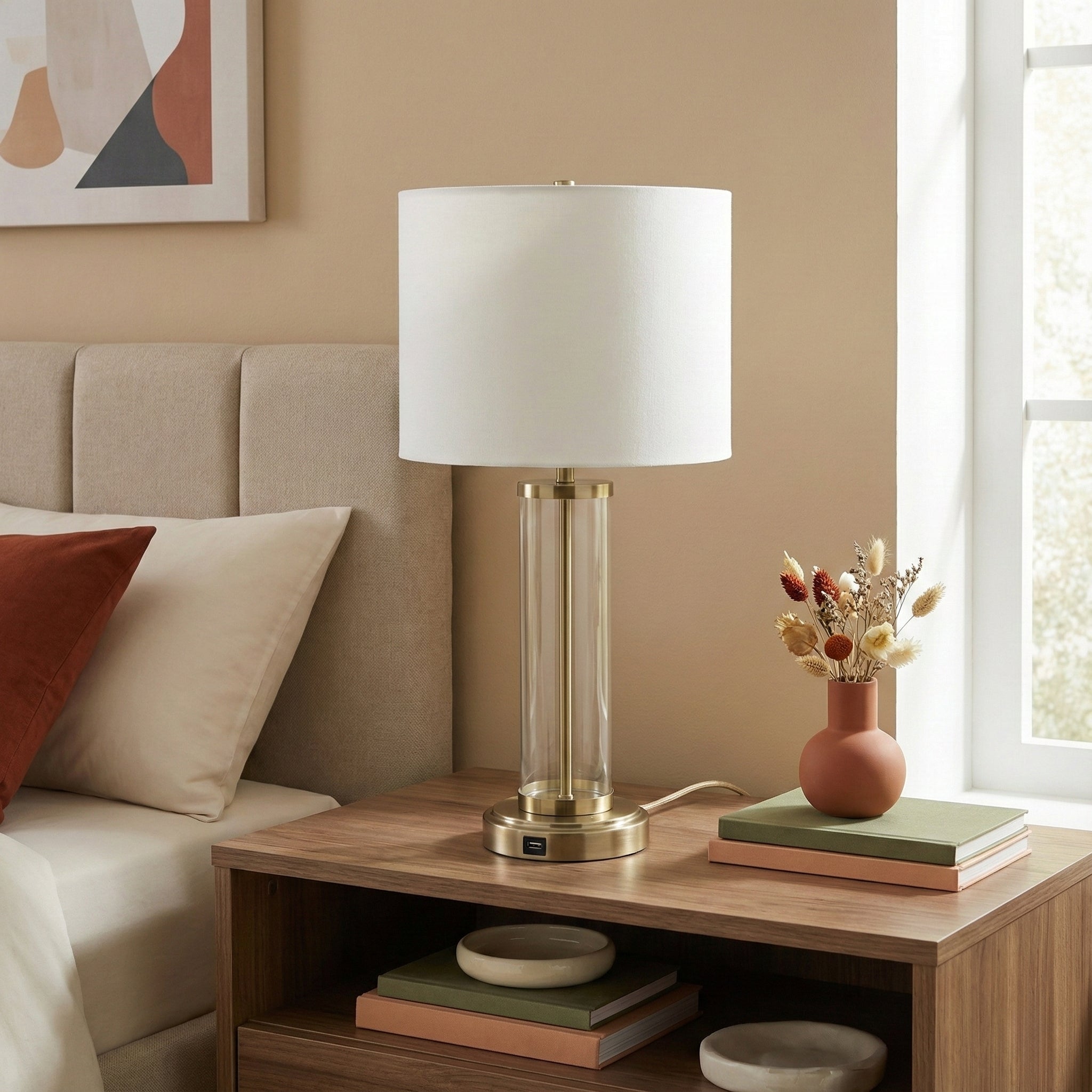 Modern Crystal Glass Table Lamp with Fabric Shade 🇺🇸