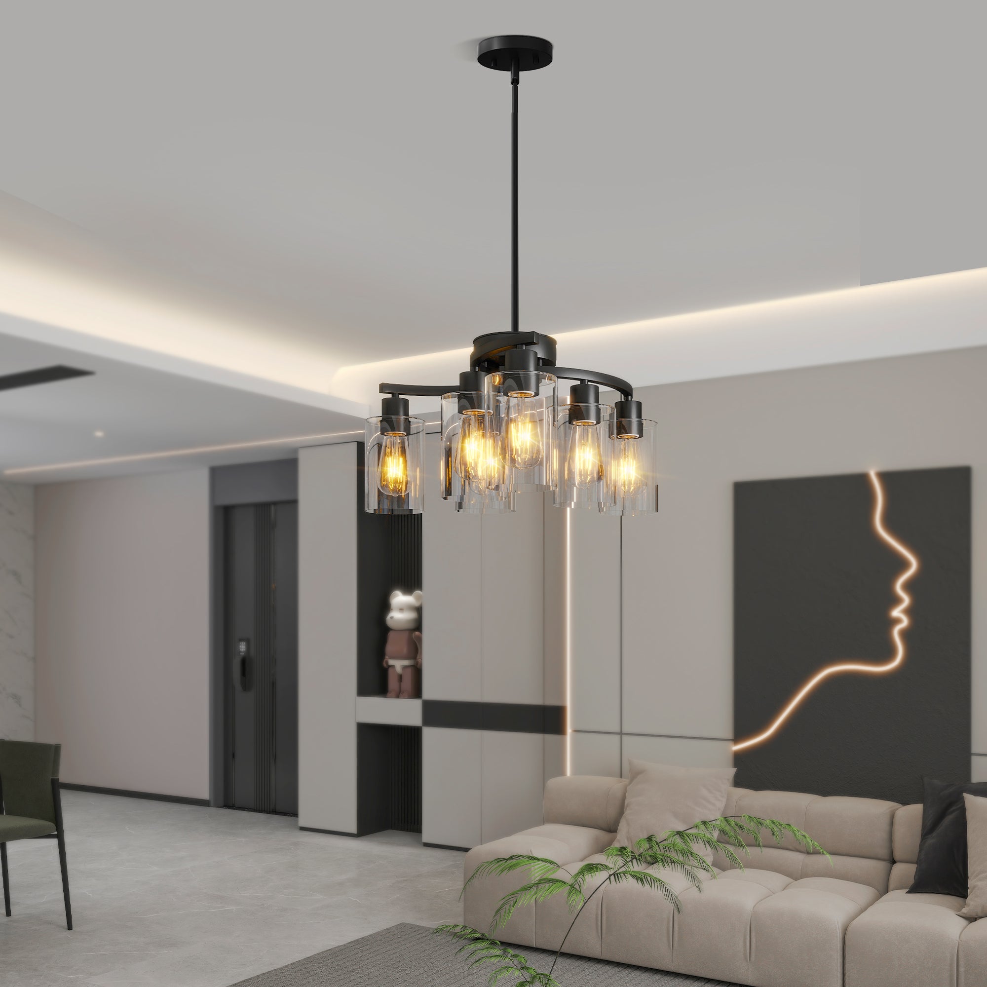 6-Light Black Farmhouse Chandelier with Glass Shades 🇺🇸