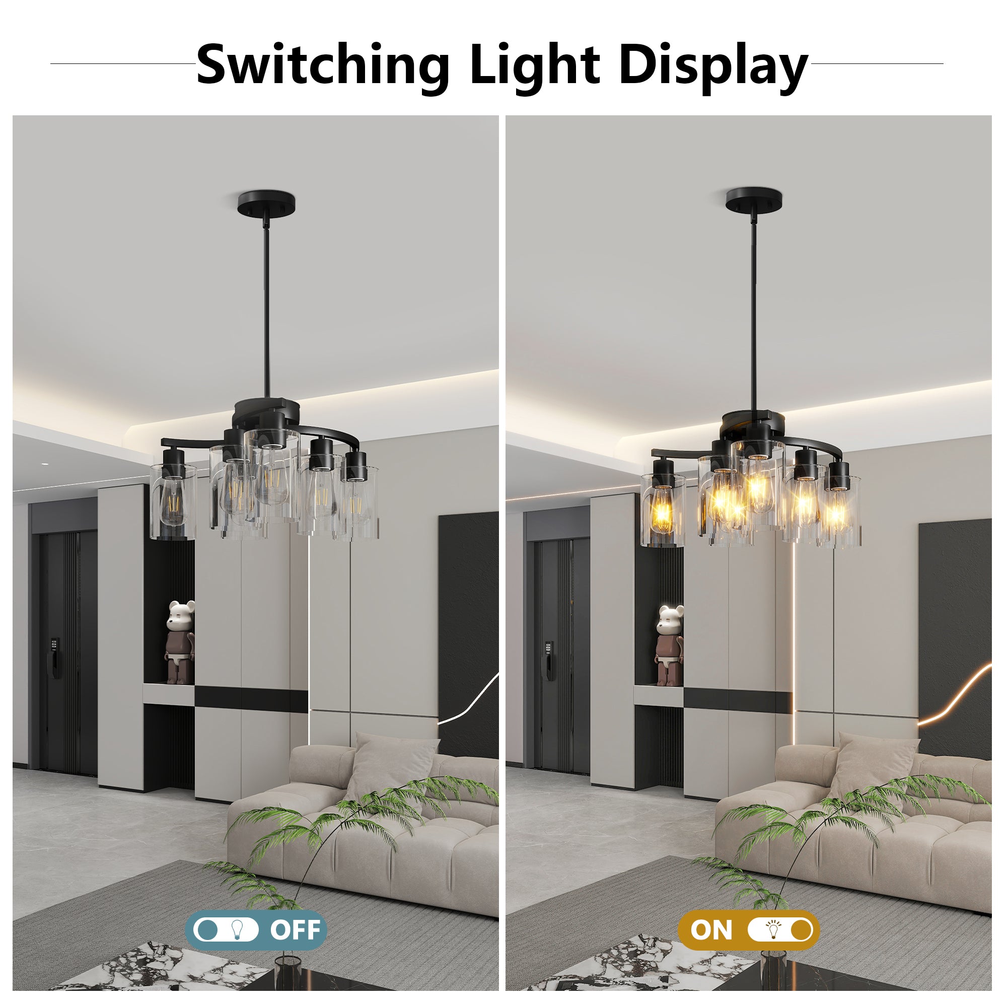 6-Light Black Farmhouse Chandelier with Glass Shades 🇺🇸