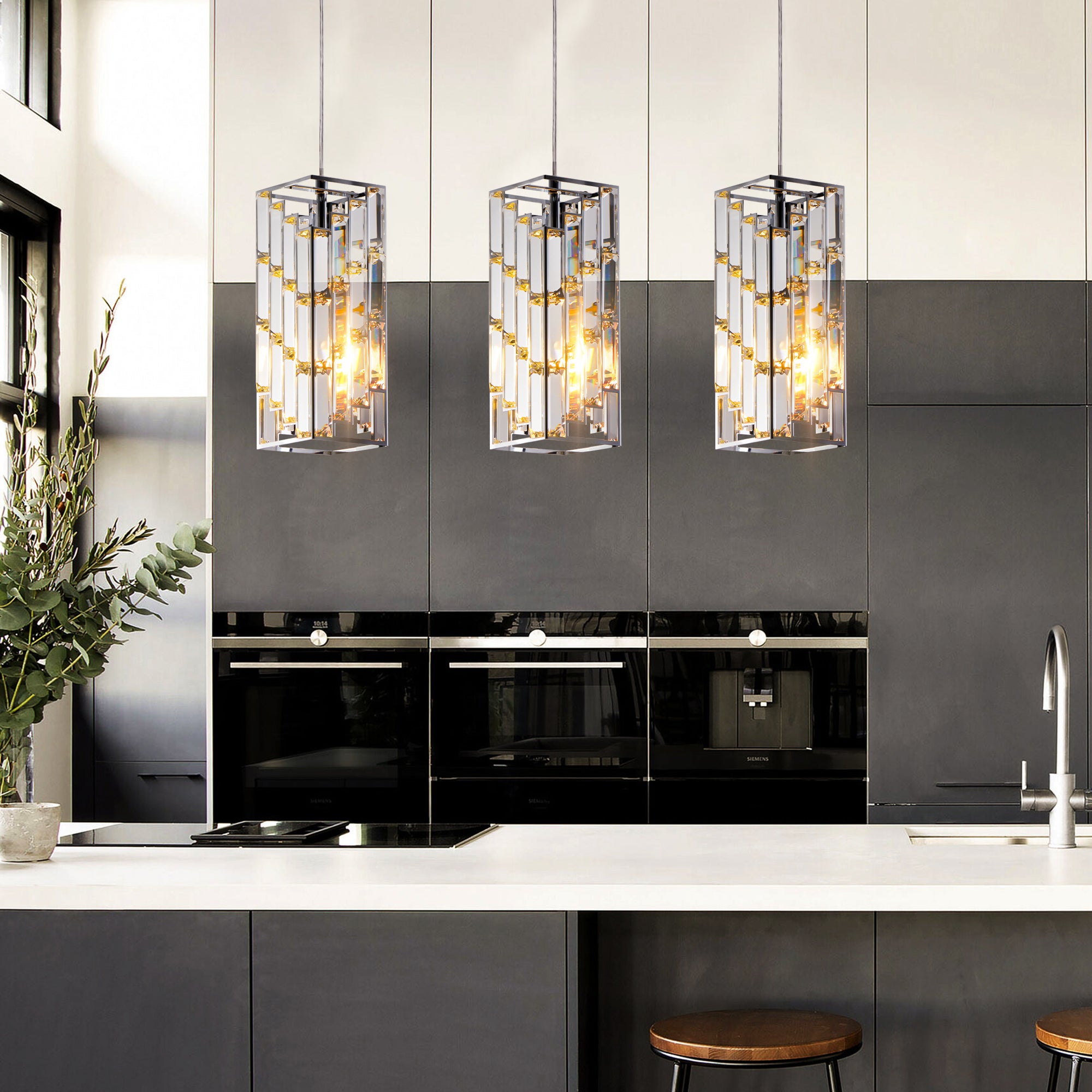 3-Light Crystal Pendant Set | Chrome Prism Mini Pendant Lights for Kitchen Island & Dining Room