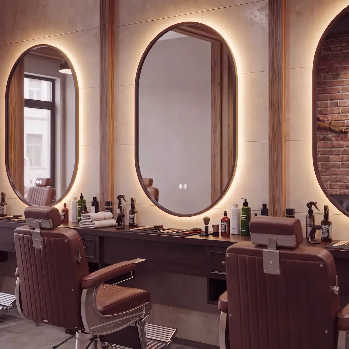 LED Barber Mirror with Lights 48x30 - Haircut Mirror, Barbershop Mirrors for Barber Station