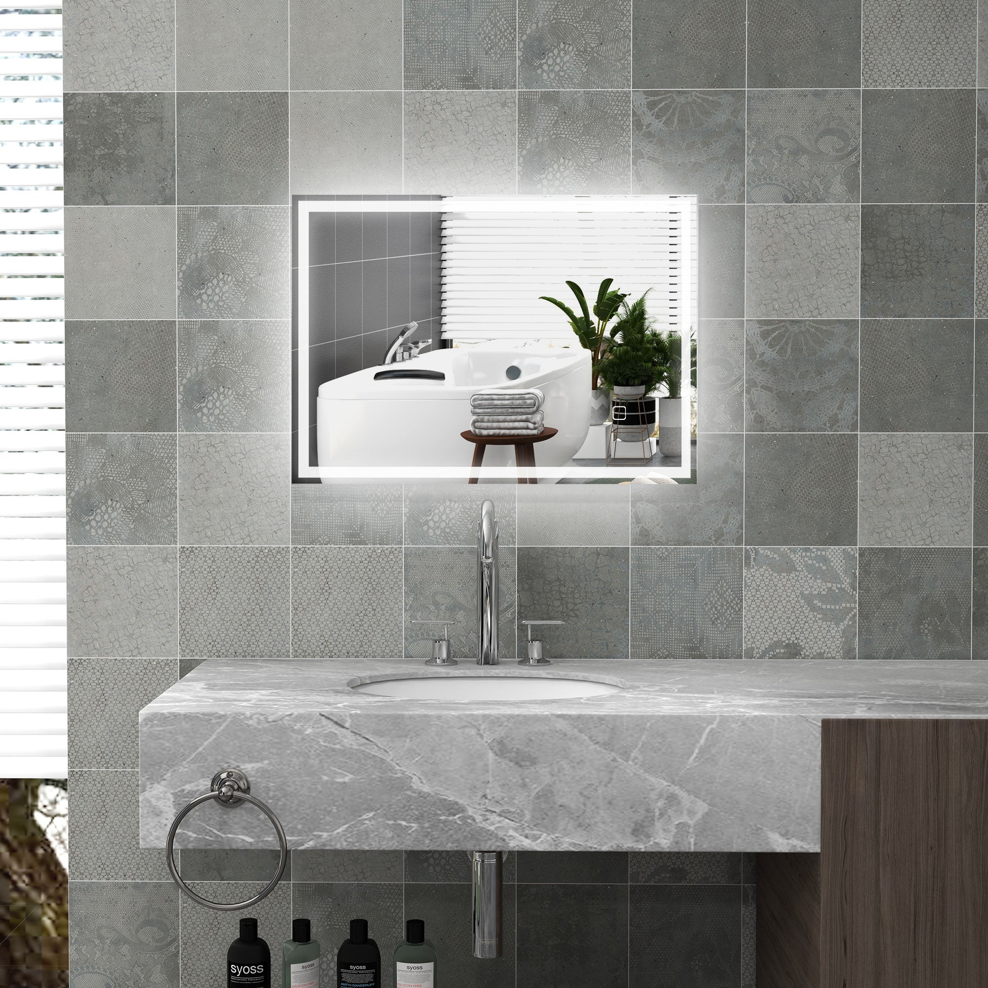 Rectangular LED Bathroom Mirror with Lights | Frameless Touch Switch Vanity Mirror | 80x60cm