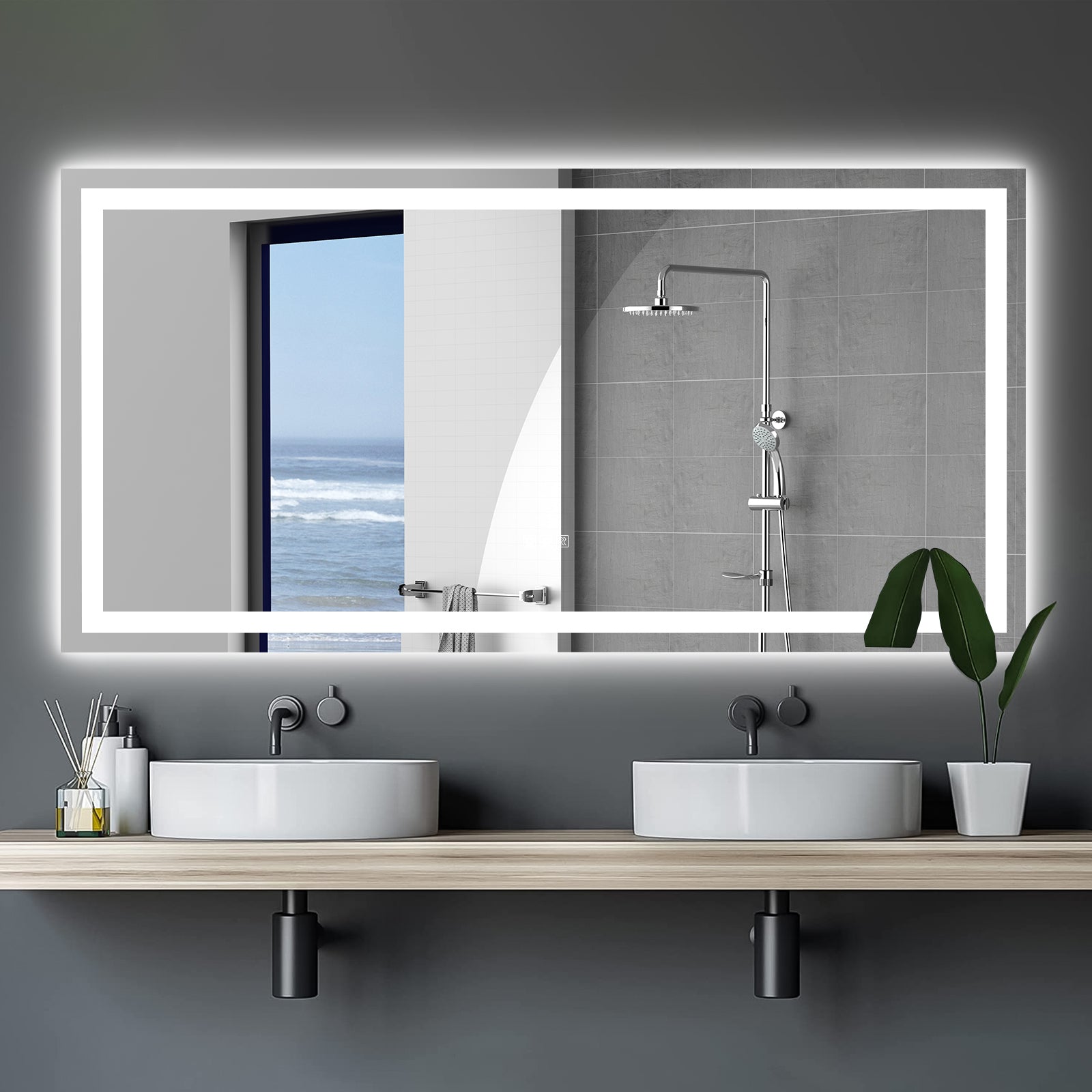 72" x 36" LED Bathroom Vanity Mirror with Anti-Fog &amp; Dimmable Lighting