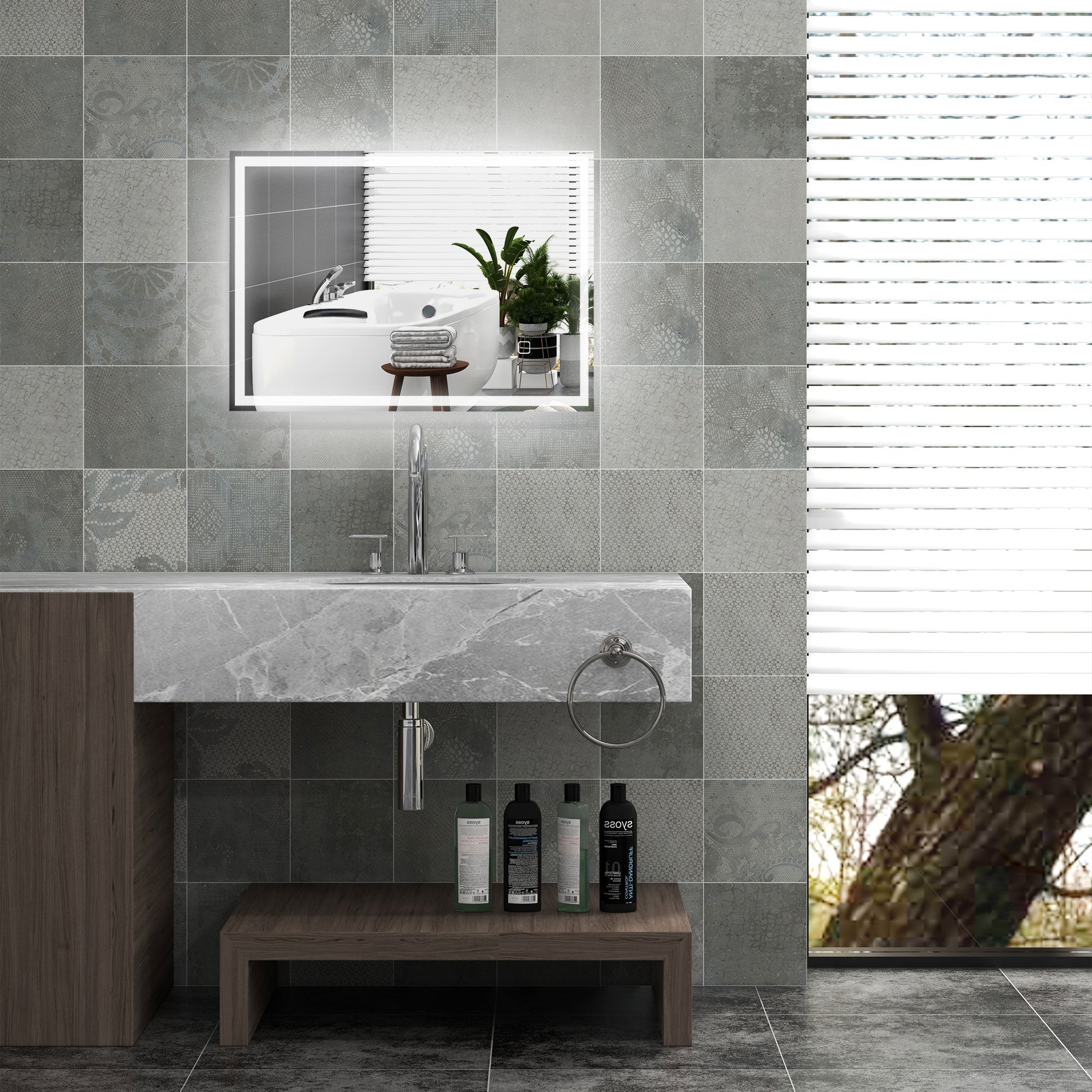 Rectangular LED Bathroom Mirror with Lights | Frameless Touch Switch Vanity Mirror | 80x60cm