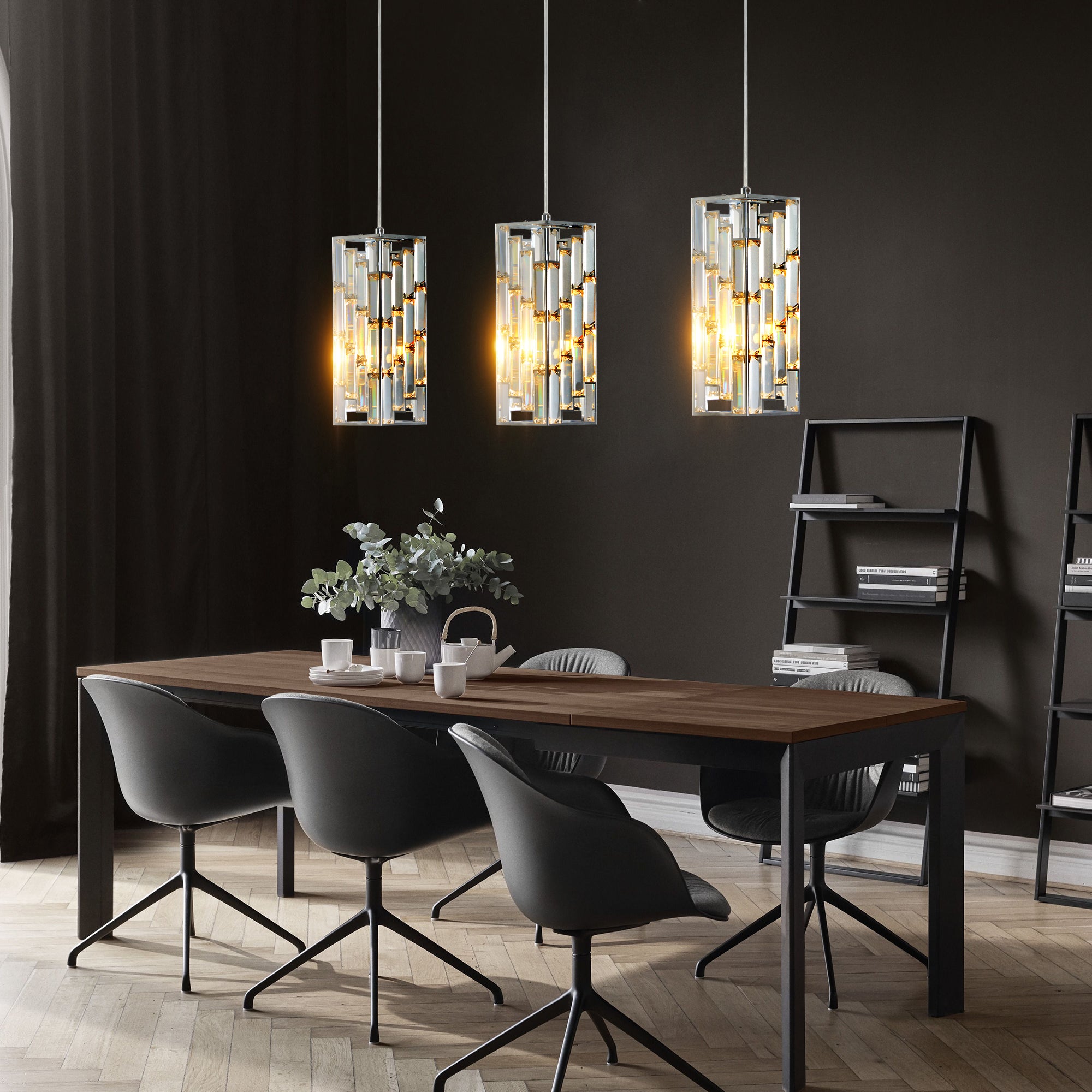 3-Light Crystal Pendant Set | Chrome Prism Mini Pendant Lights for Kitchen Island & Dining Room
