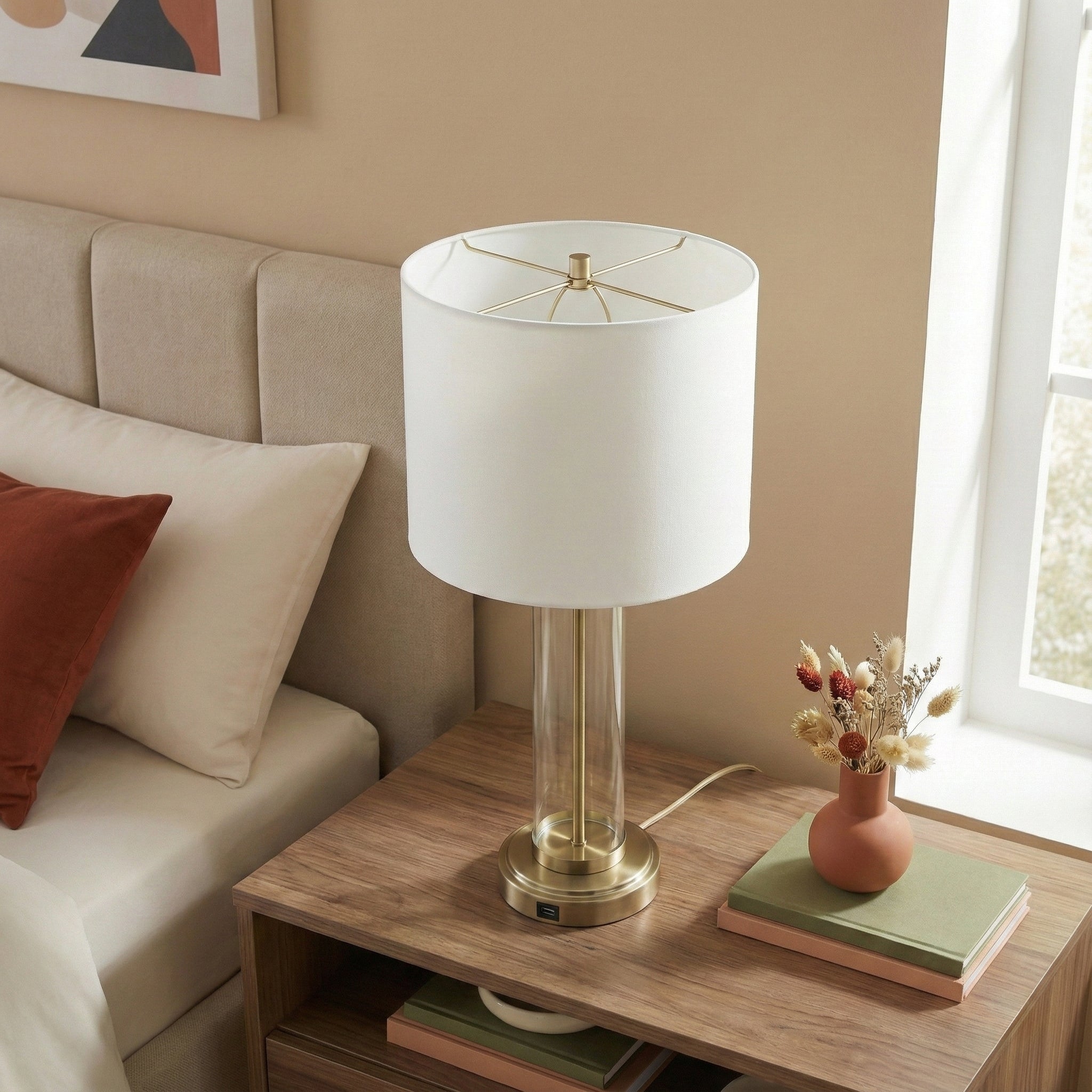 Modern Crystal Glass Table Lamp with Fabric Shade 🇺🇸