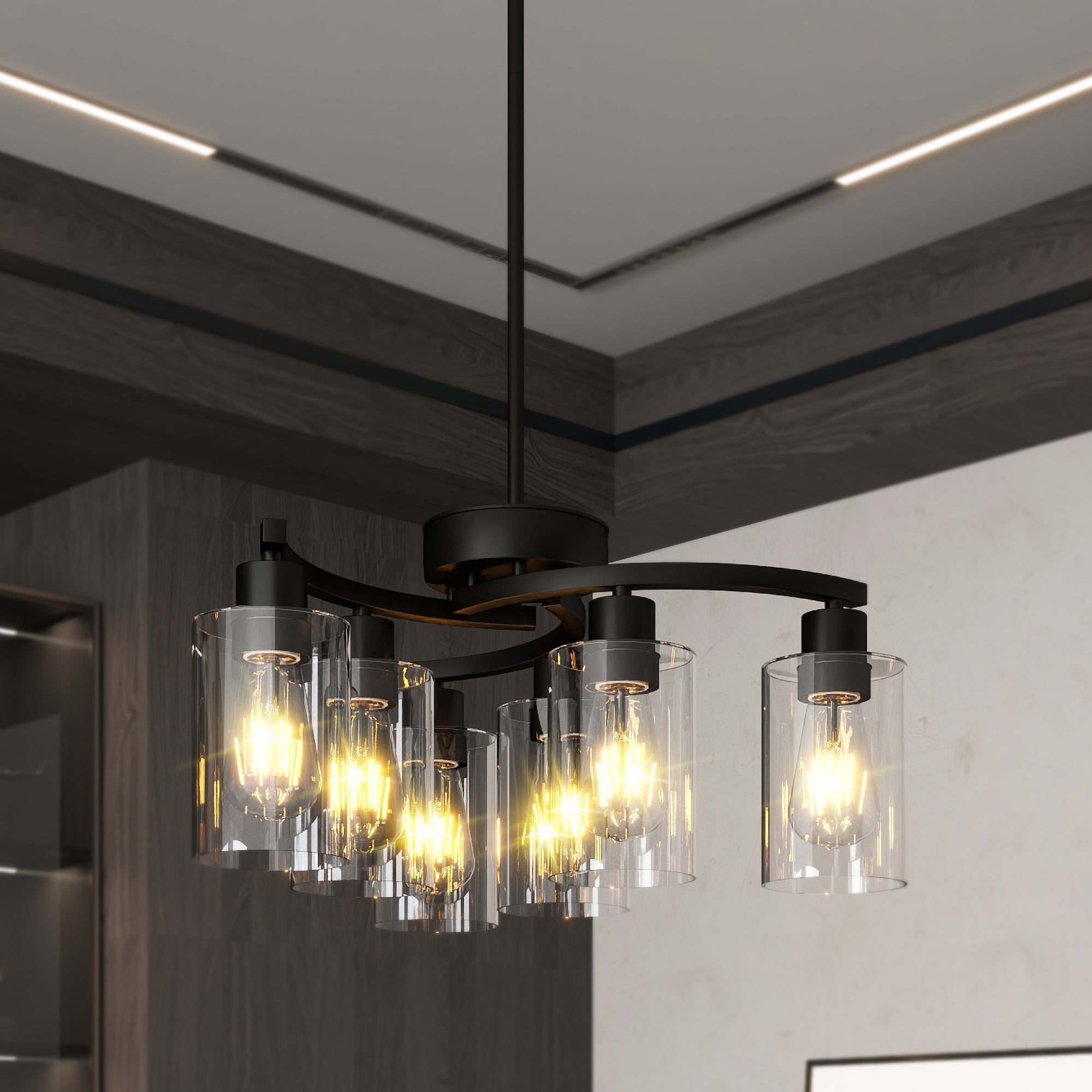 6-Light Black Farmhouse Chandelier with Glass Shades 🇺🇸